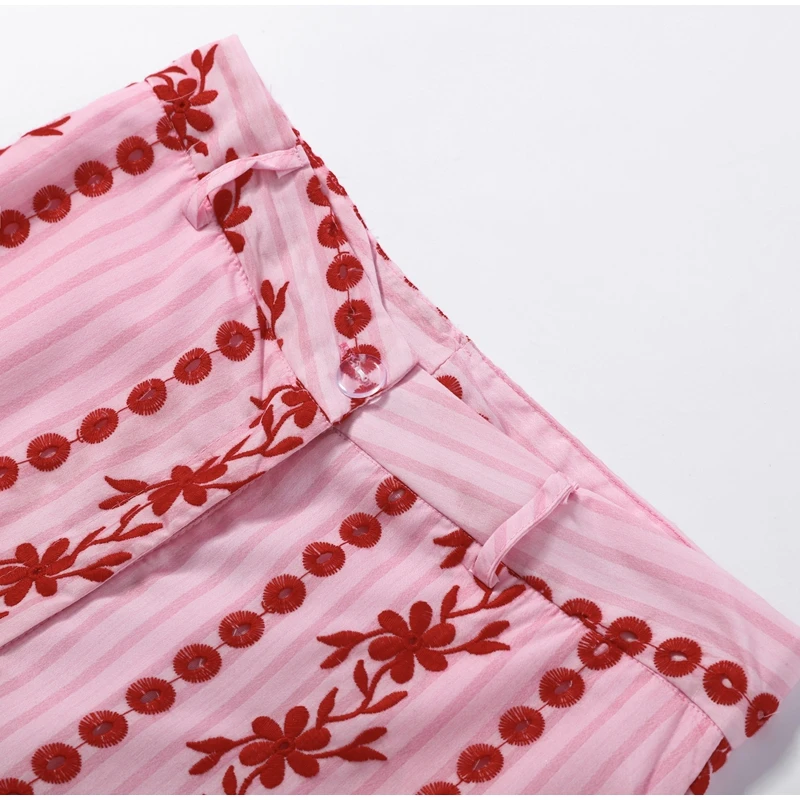 Casual Print Embroidery Pants Women High Waist Straight Hollow Out Trousers Female 2026 Spring Summer New Chic Cotton Streetwear
