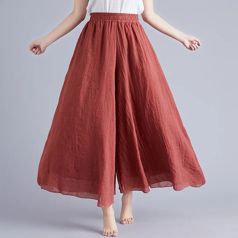 Johnature Ankle-length Pant Casual Loose Elastic Waist Multiple Color Wide Leg Pants 2026 New Clothes National Style Women Pants