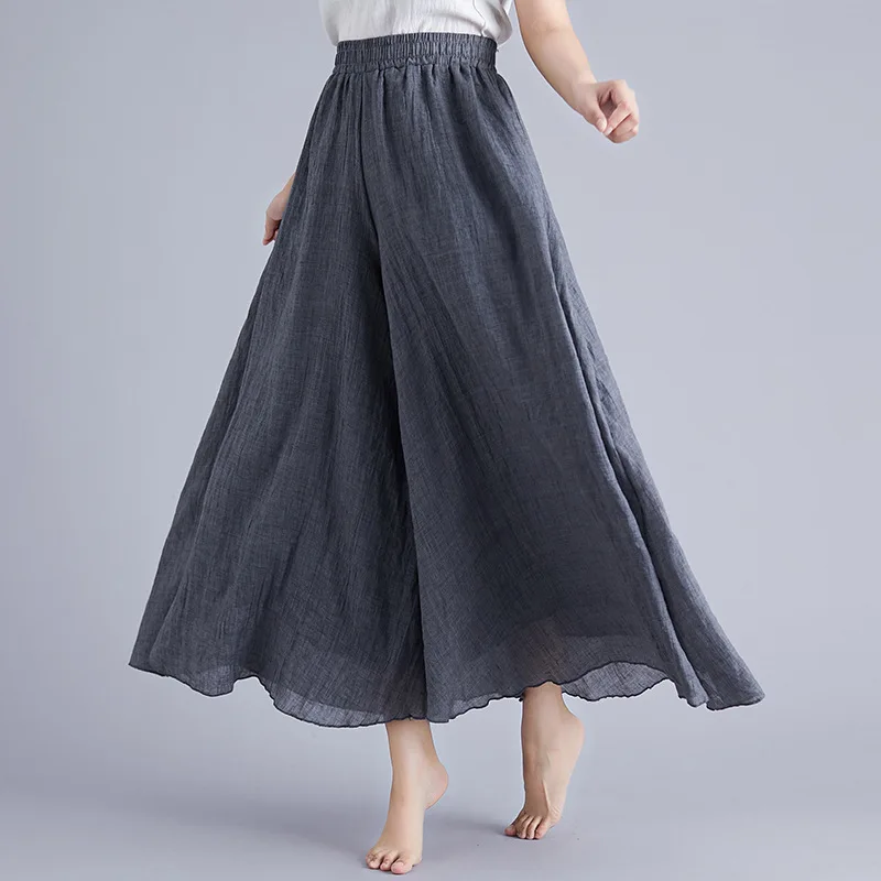 Johnature Ankle-length Pant Casual Loose Elastic Waist Multiple Color Wide Leg Pants 2026 New Clothes National Style Women Pants