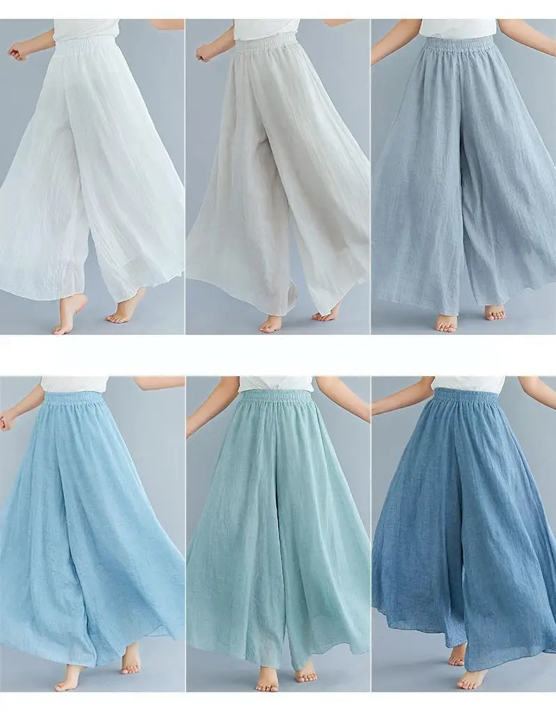Johnature Ankle-length Pant Casual Loose Elastic Waist Multiple Color Wide Leg Pants 2026 New Clothes National Style Women Pants