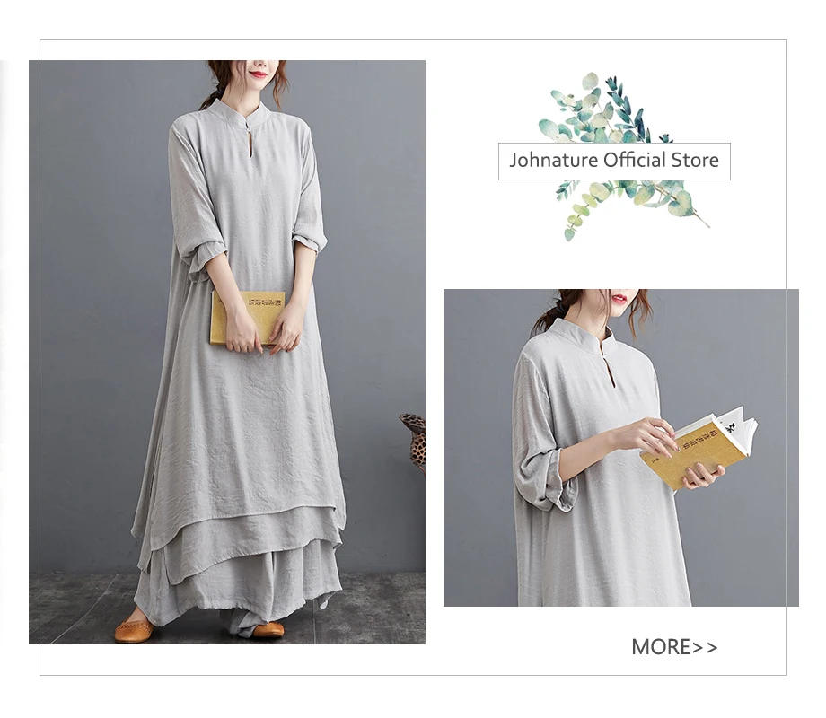 Johnature Ankle-length Pant Casual Loose Elastic Waist Multiple Color Wide Leg Pants 2026 New Clothes National Style Women Pants