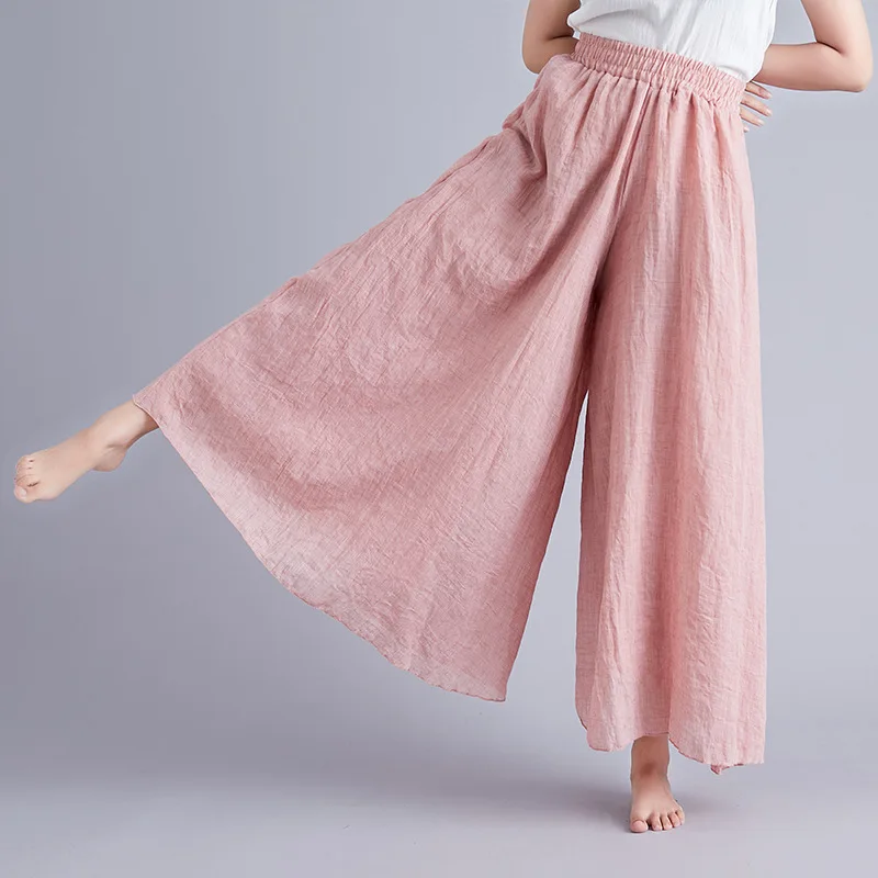 Johnature Ankle-length Pant Casual Loose Elastic Waist Multiple Color Wide Leg Pants 2026 New Clothes National Style Women Pants