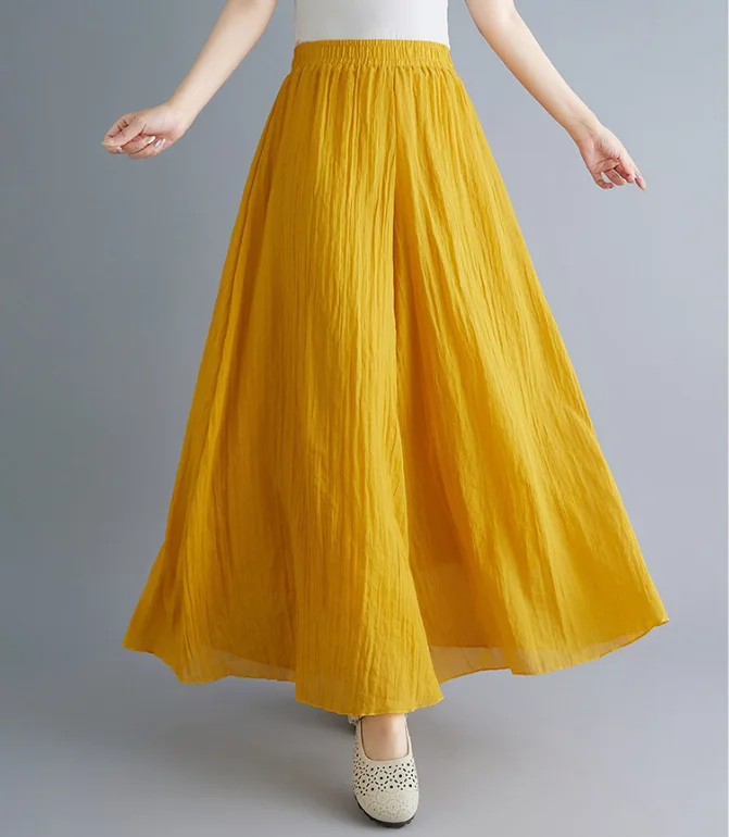 Johnature Ankle-length Pant Casual Loose Elastic Waist Multiple Color Wide Leg Pants 2026 New Clothes National Style Women Pants