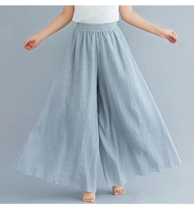 Johnature Ankle-length Pant Casual Loose Elastic Waist Multiple Color Wide Leg Pants 2026 New Clothes National Style Women Pants
