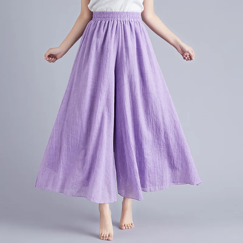 Johnature Ankle-length Pant Casual Loose Elastic Waist Multiple Color Wide Leg Pants 2026 New Clothes National Style Women Pants