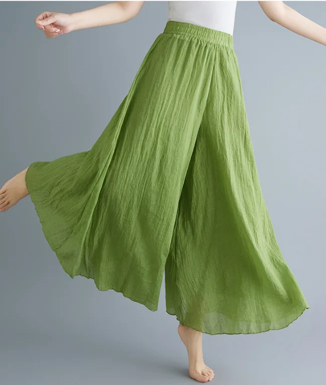 Johnature Ankle-length Pant Casual Loose Elastic Waist Multiple Color Wide Leg Pants 2026 New Clothes National Style Women Pants