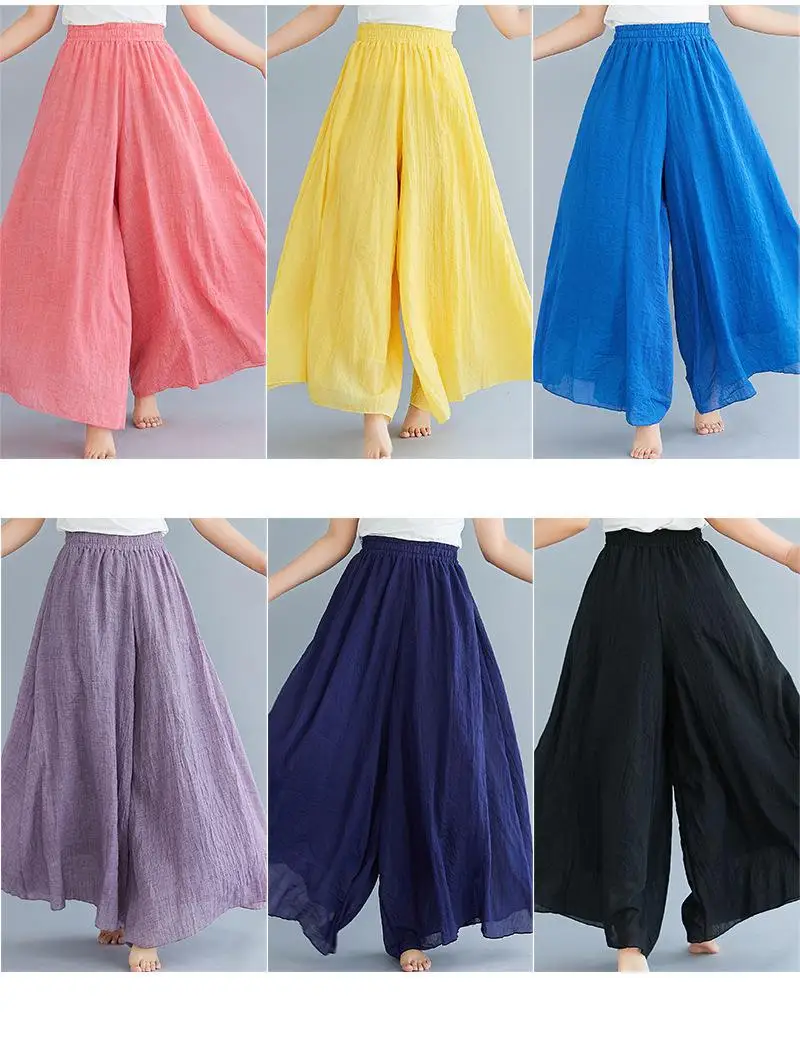 Johnature Ankle-length Pant Casual Loose Elastic Waist Multiple Color Wide Leg Pants 2026 New Clothes National Style Women Pants