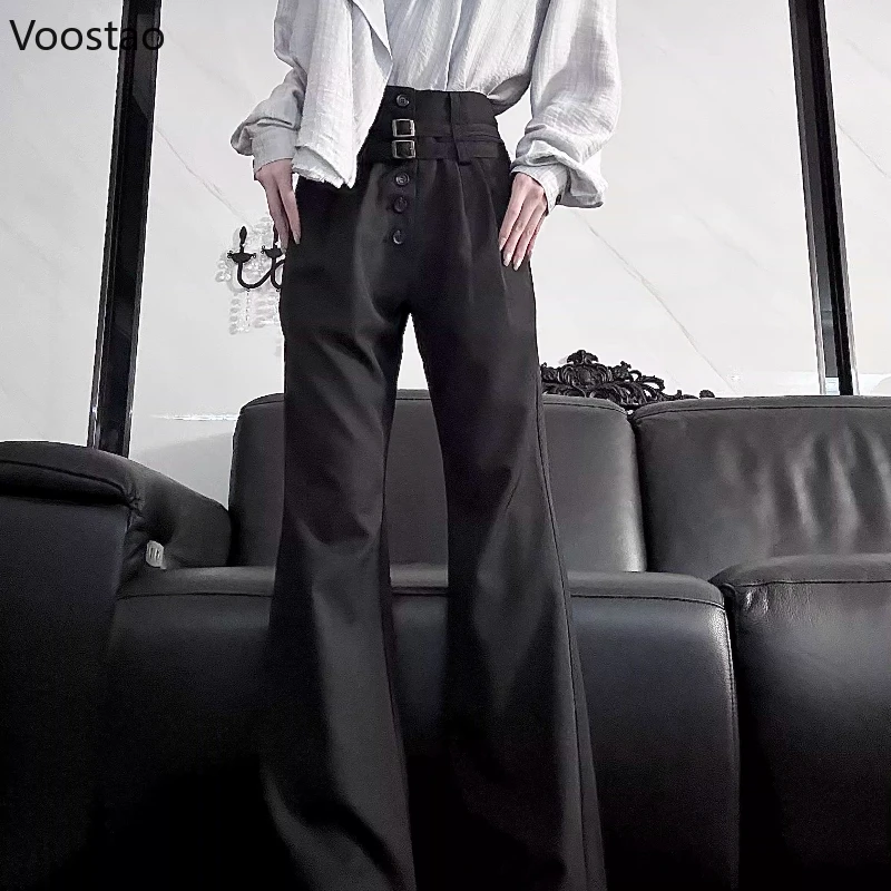 Victorian Gothic Knight Flared Pants Spring Women's Vintage Black Slim High Waist Trousers Harajuku Unisex Casual Prince Pants