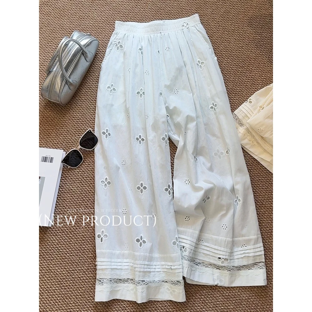 Women Summer Casual Cotton Long Pants High Waist Wide Leg Stright Pants Female Comfortable Clothes Trousers