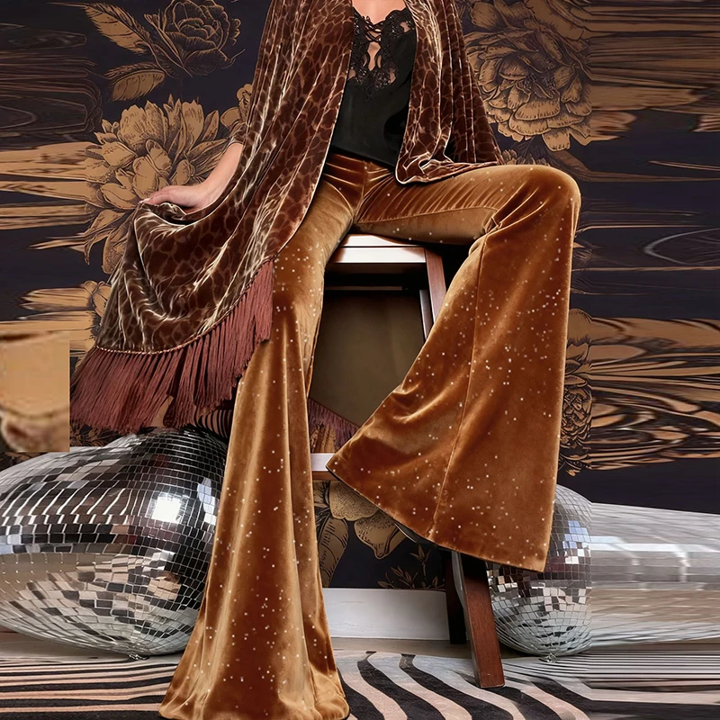 Fashion Velvet Pants Women High Waist Flared Trousers For Women Autumn Winter Stretch Party Pants Red