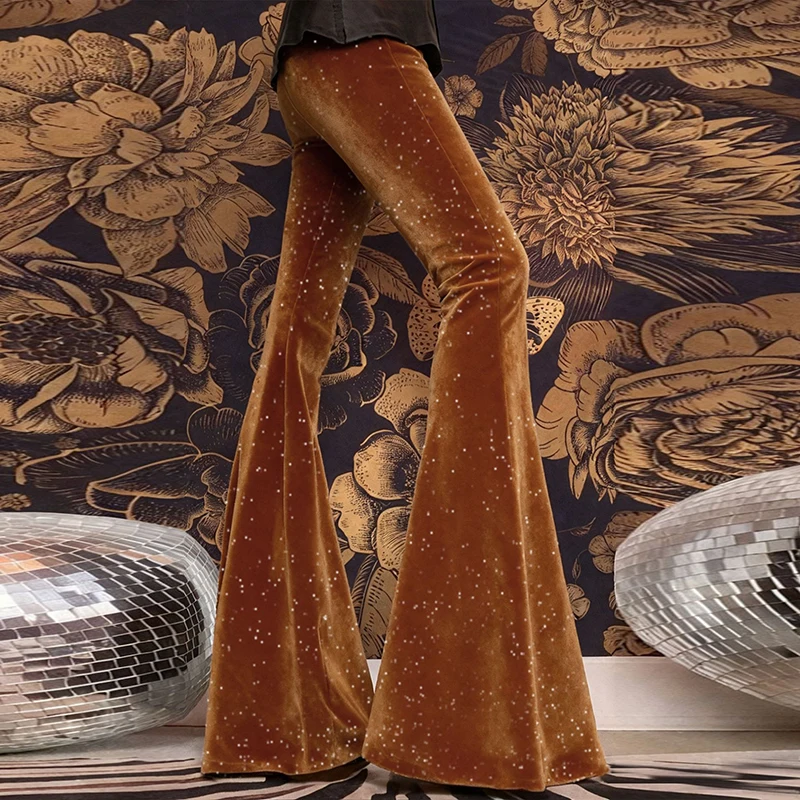Fashion Velvet Pants Women High Waist Flared Trousers For Women Autumn Winter Stretch Party Pants Red