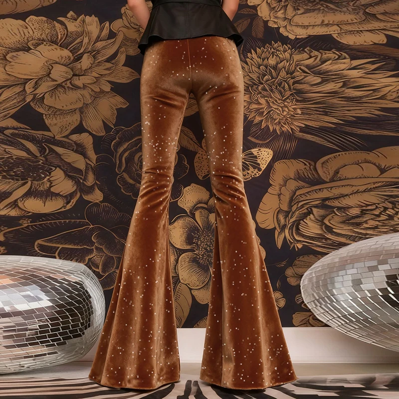 Fashion Velvet Pants Women High Waist Flared Trousers For Women Autumn Winter Stretch Party Pants Red