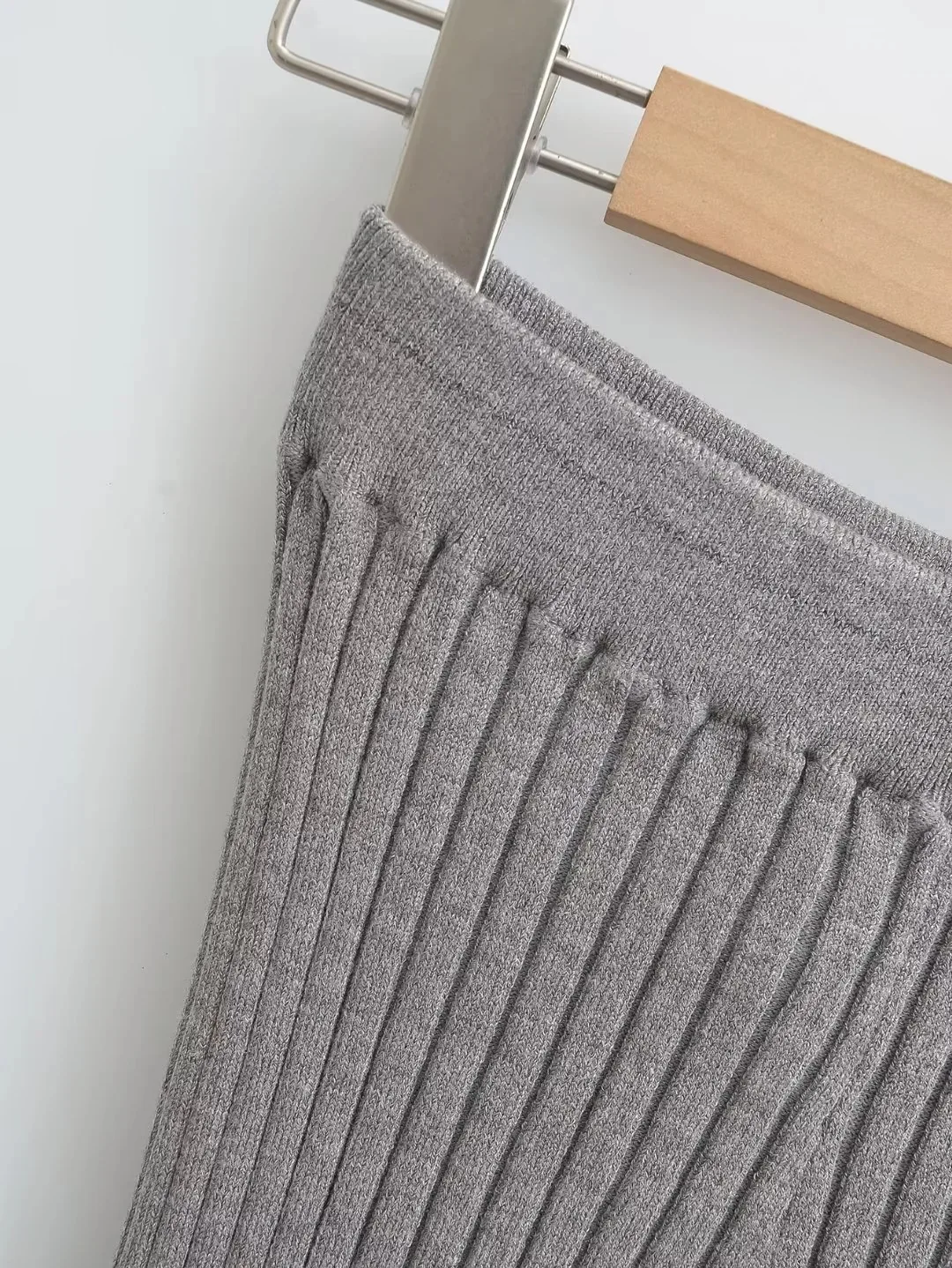 American Retro Wood Ears Cuff Ribbed Knitting Flare Pants Woman High Waist Stretch Slim Skinny Trousers Legging Bottom