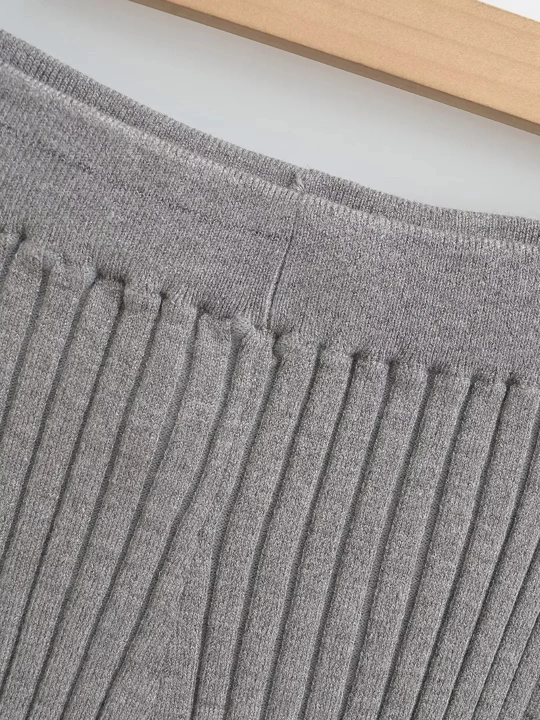 American Retro Wood Ears Cuff Ribbed Knitting Flare Pants Woman High Waist Stretch Slim Skinny Trousers Legging Bottom
