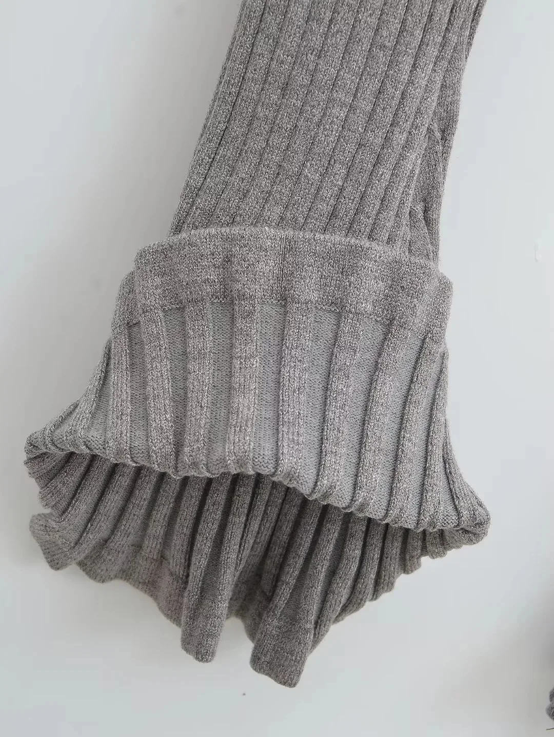 American Retro Wood Ears Cuff Ribbed Knitting Flare Pants Woman High Waist Stretch Slim Skinny Trousers Legging Bottom