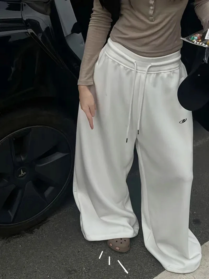Y2K Vintage Baggy Sweatpants Women Autumn New Korean Loose Wide Leg Pants Streetwear Casual Zipper Fly Female Trousers 2024 New