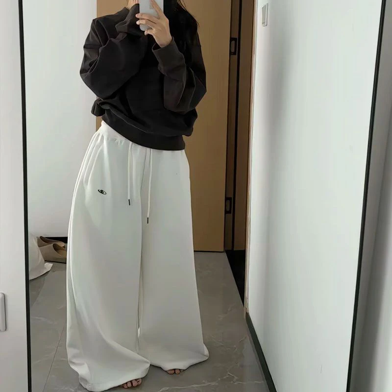 Y2K Vintage Baggy Sweatpants Women Autumn New Korean Loose Wide Leg Pants Streetwear Casual Zipper Fly Female Trousers 2024 New
