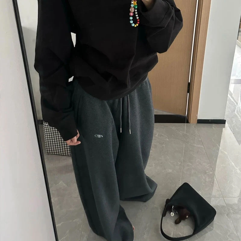 Y2K Vintage Baggy Sweatpants Women Autumn New Korean Loose Wide Leg Pants Streetwear Casual Zipper Fly Female Trousers 2024 New