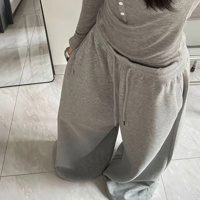 Y2K Vintage Baggy Sweatpants Women Autumn New Korean Loose Wide Leg Pants Streetwear Casual Zipper Fly Female Trousers 2024 New