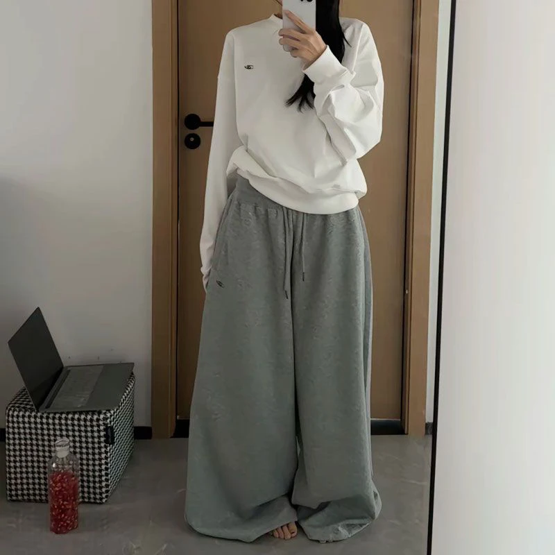 Y2K Vintage Baggy Sweatpants Women Autumn New Korean Loose Wide Leg Pants Streetwear Casual Zipper Fly Female Trousers 2024 New
