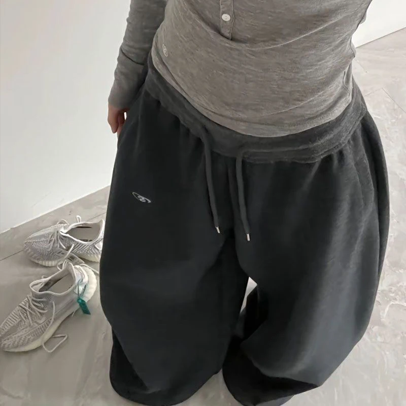Y2K Vintage Baggy Sweatpants Women Autumn New Korean Loose Wide Leg Pants Streetwear Casual Zipper Fly Female Trousers 2024 New
