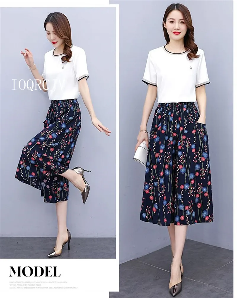 Hot New Summer Wide Leg Pants Women Ethnic Style Elastic High Waist Print Pants Female Casual Summer Calf-Length Pants Skirts