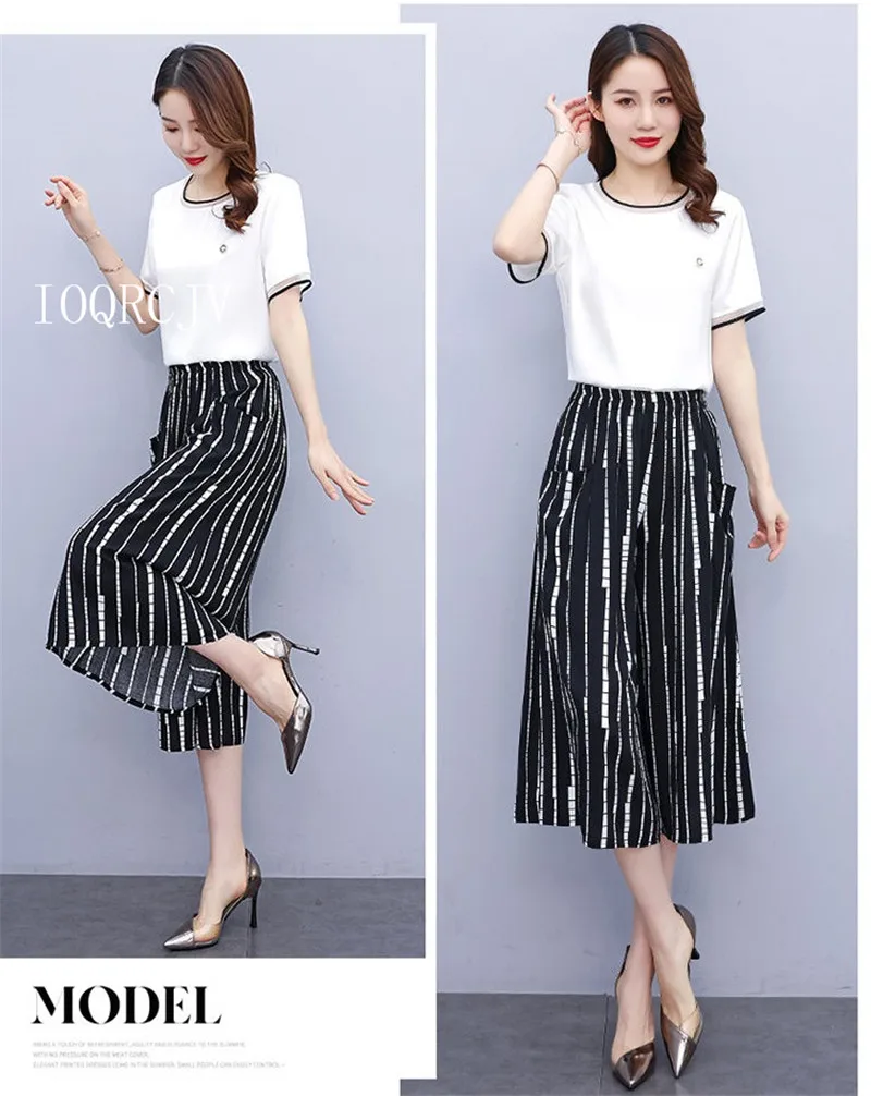 Hot New Summer Wide Leg Pants Women Ethnic Style Elastic High Waist Print Pants Female Casual Summer Calf-Length Pants Skirts