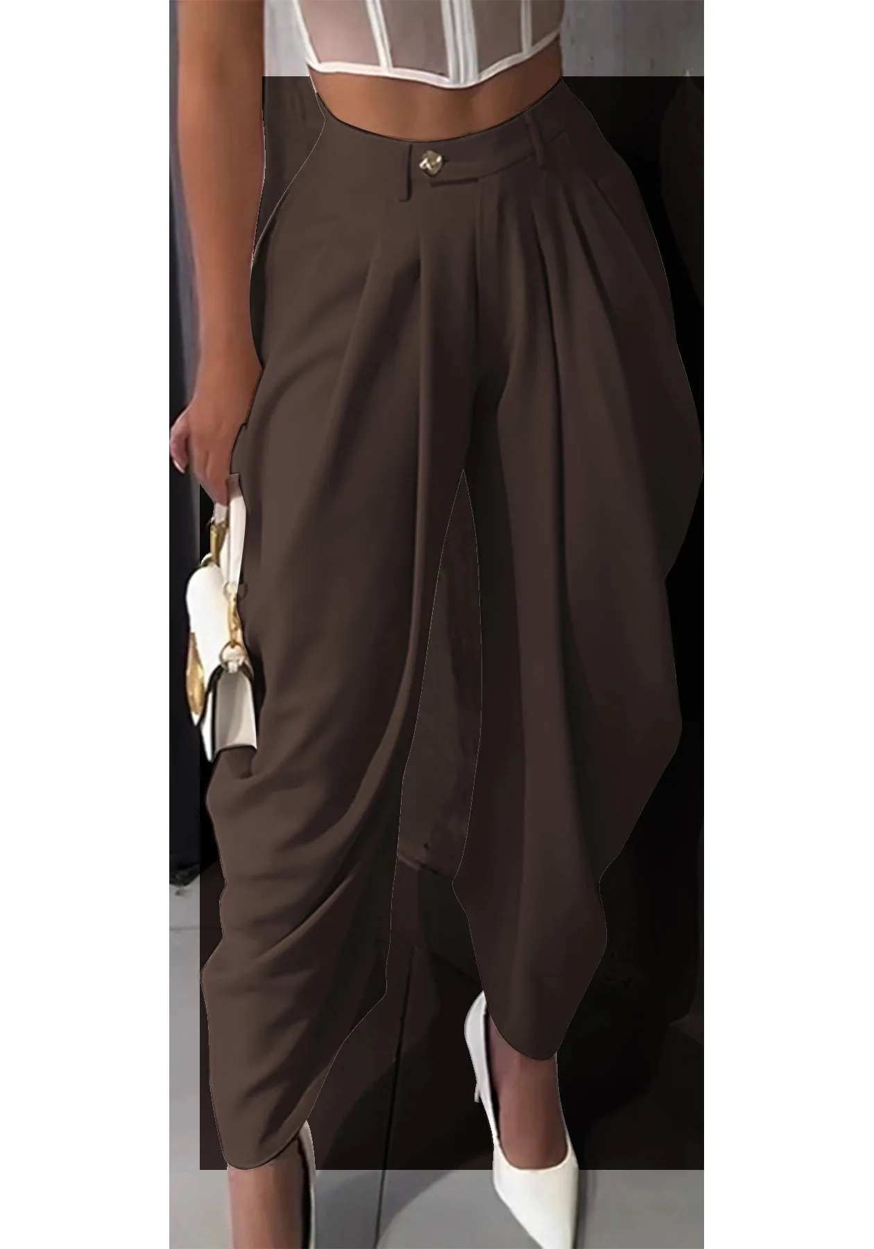 New High Waisted Loose Pleated Casual Pants Women Irregular Hem Comfortable Streetwear Fashion Solid Color Trousers