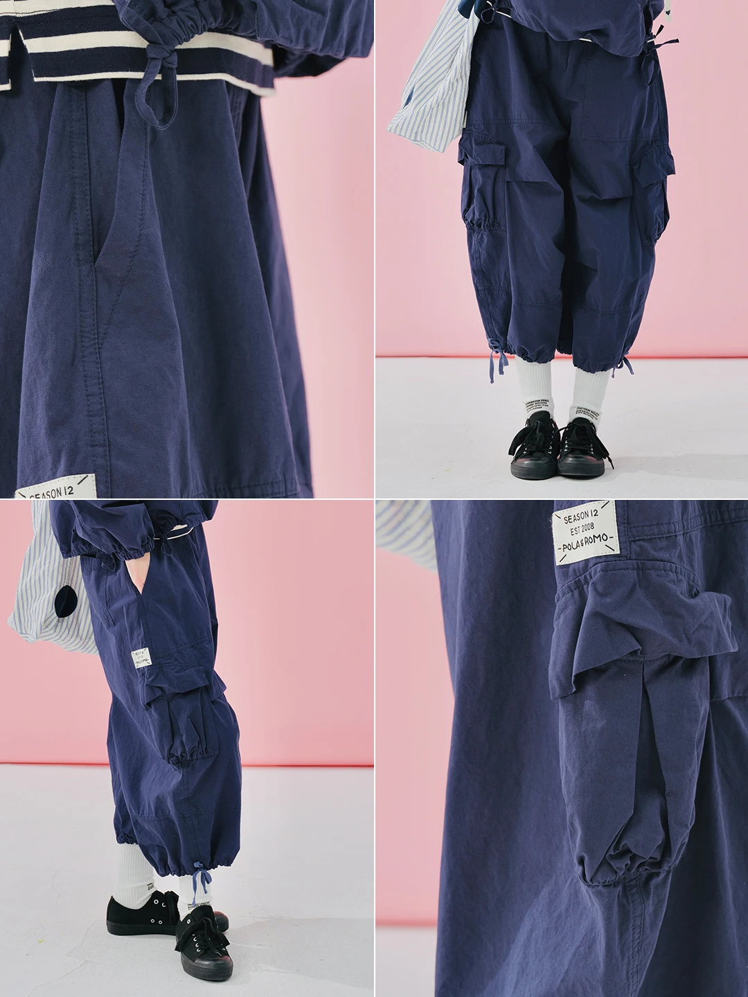 IMAKOKON Original Design Elastic Waist Pocket Black Loose Wide Leg Pants Women's Pants 244971