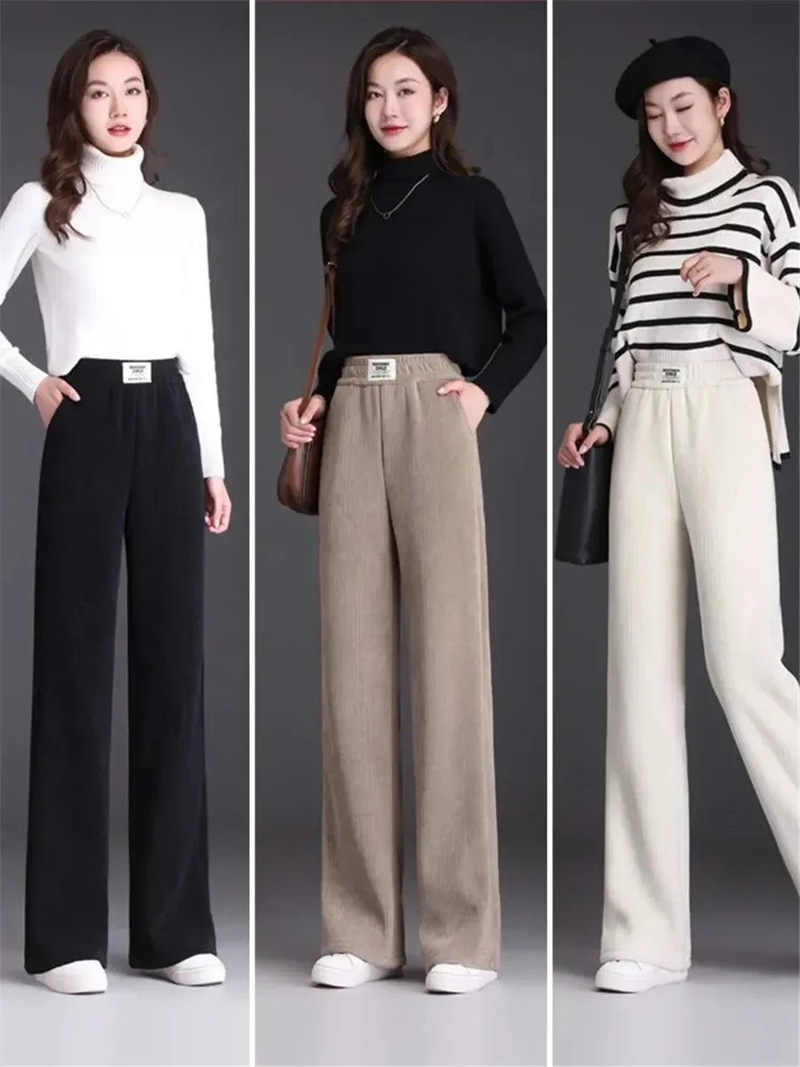 Youthful Woman Clothes Thick Winter Fleece Casual Sport Baggy Sweatpants Women's Pants HighWaist Lamb Fluff Straight Pantalones