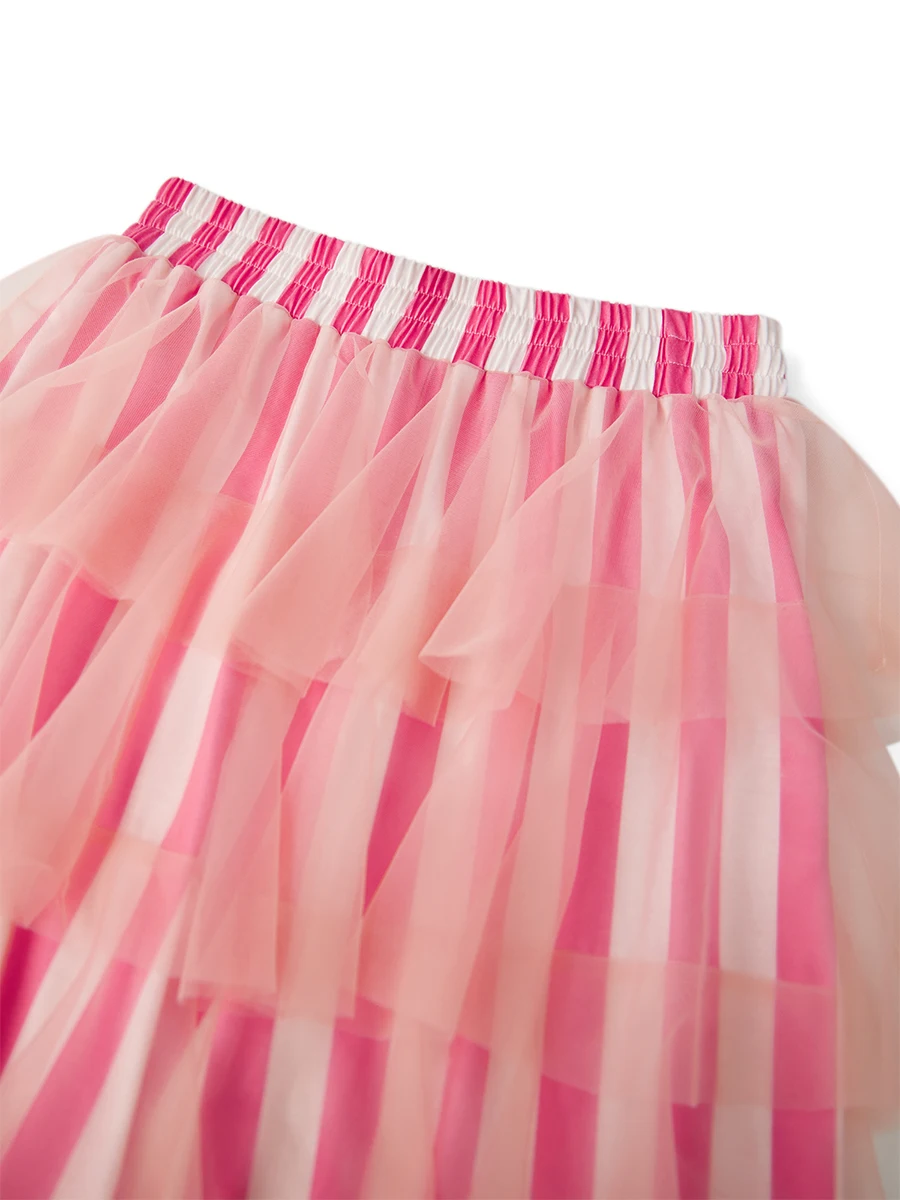 Y2K Vintage Women's Long Tiered Ruffled Tulle Pants High Waist Stripe Print Layered Mesh Wide Leg Palazzo Pants for Club Party