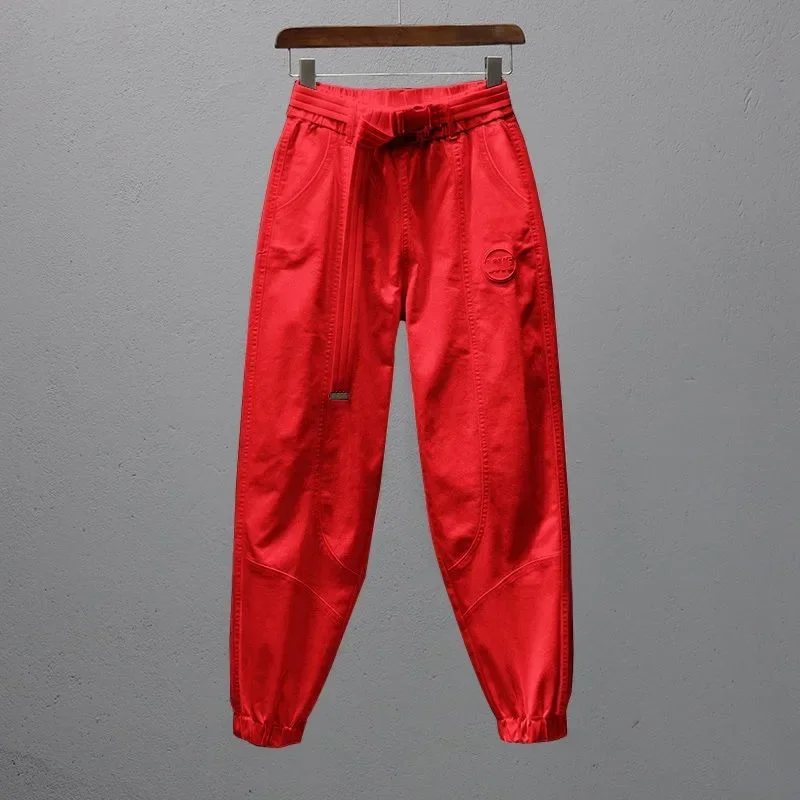 White Pants for Women with Elastic Waistband Loose and Casual Joggers Ankle-Length Leggings with Slimming Effect Harem Pants