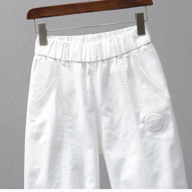 White Pants for Women with Elastic Waistband Loose and Casual Joggers Ankle-Length Leggings with Slimming Effect Harem Pants