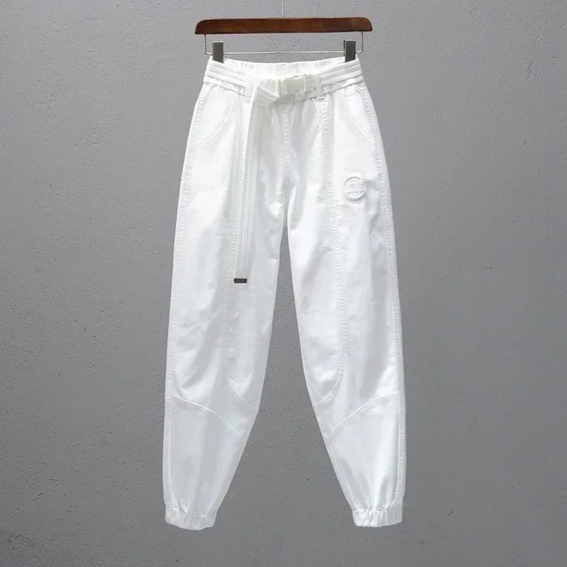White Pants for Women with Elastic Waistband Loose and Casual Joggers Ankle-Length Leggings with Slimming Effect Harem Pants