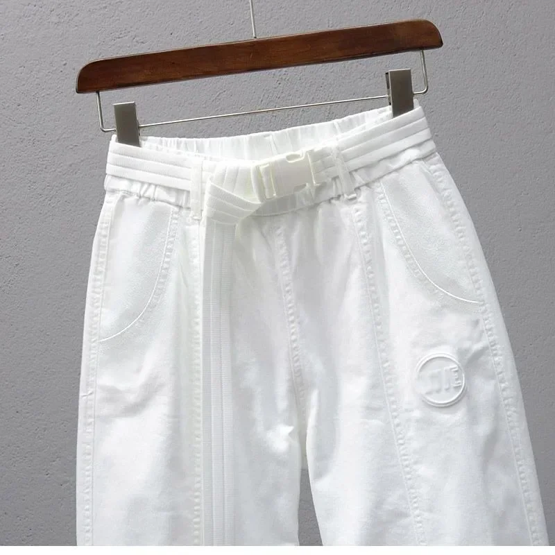 White Pants for Women with Elastic Waistband Loose and Casual Joggers Ankle-Length Leggings with Slimming Effect Harem Pants