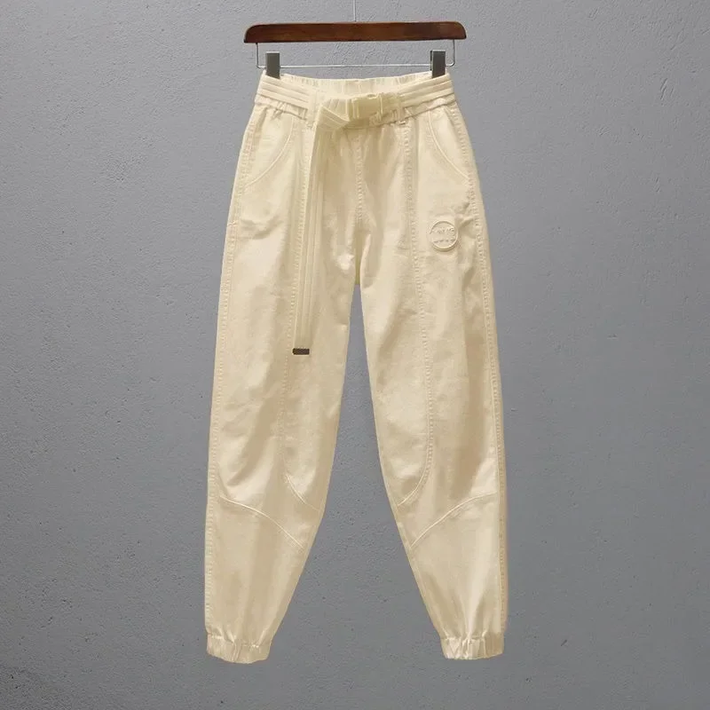 White Pants for Women with Elastic Waistband Loose and Casual Joggers Ankle-Length Leggings with Slimming Effect Harem Pants