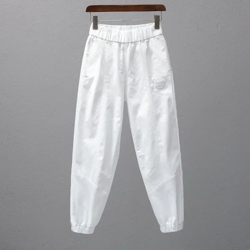 White Pants for Women with Elastic Waistband Loose and Casual Joggers Ankle-Length Leggings with Slimming Effect Harem Pants