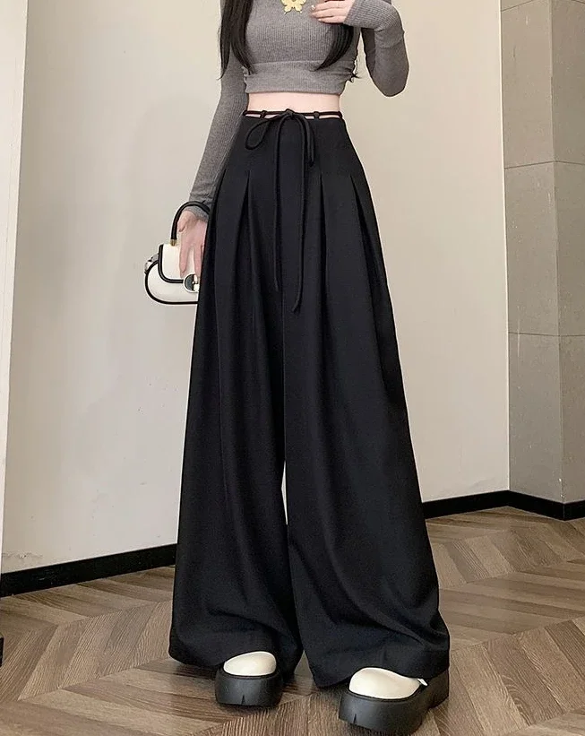 Gray Baggy Wide Leg Suit Pant Women's Pants Cotton Outfits All Medium Y2k Streetwear Slacks Vintage Classic Xxl Female Trousers