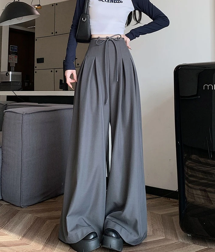 Gray Baggy Wide Leg Suit Pant Women's Pants Cotton Outfits All Medium Y2k Streetwear Slacks Vintage Classic Xxl Female Trousers