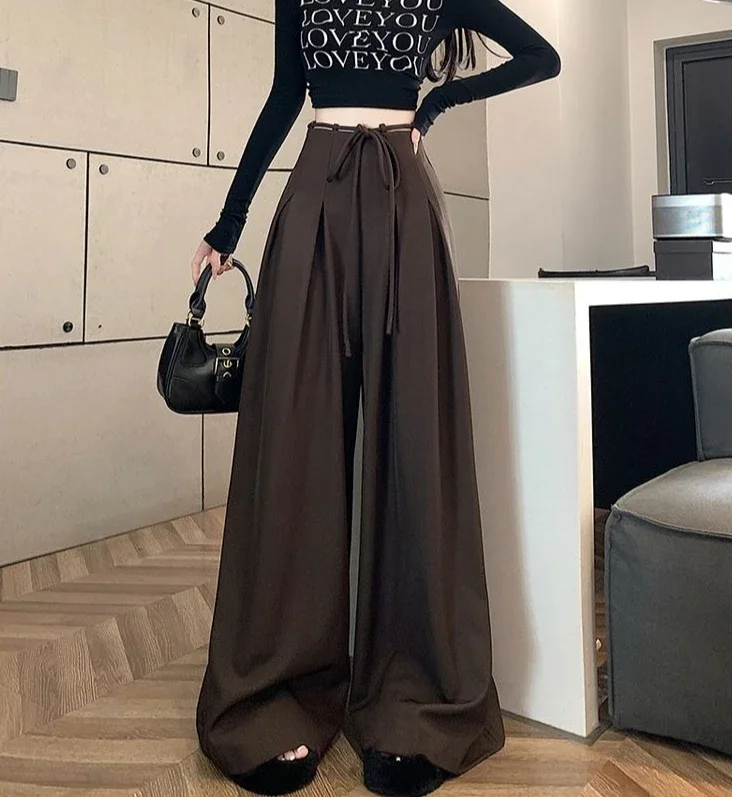 Gray Baggy Wide Leg Suit Pant Women's Pants Cotton Outfits All Medium Y2k Streetwear Slacks Vintage Classic Xxl Female Trousers
