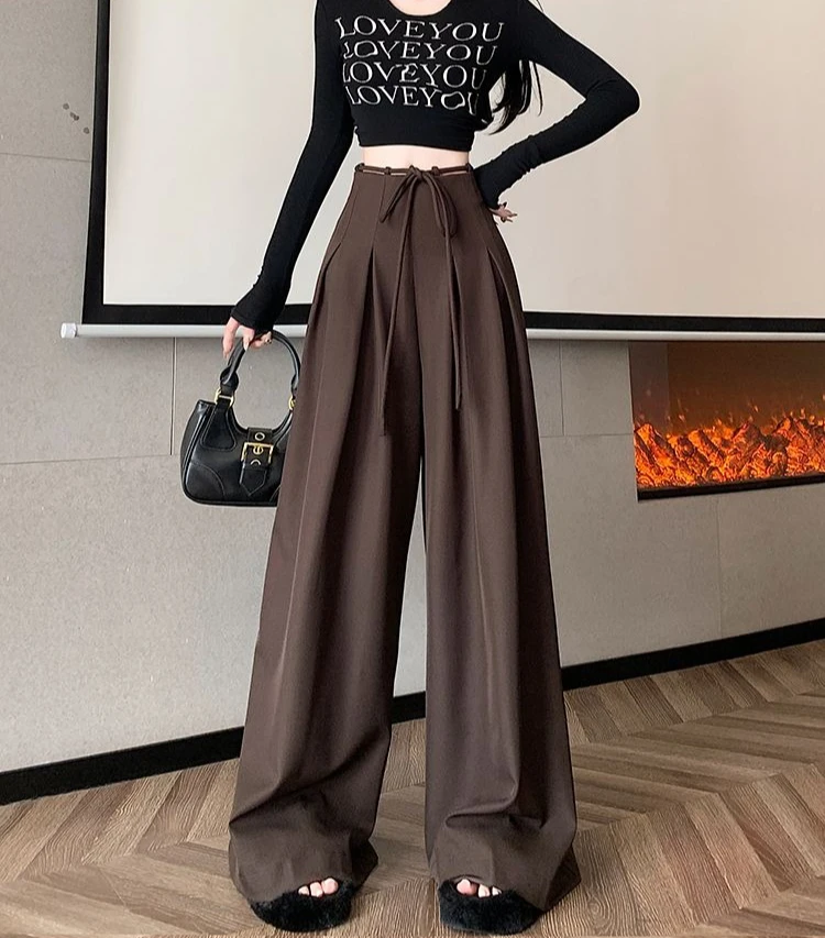 Gray Baggy Wide Leg Suit Pant Women's Pants Cotton Outfits All Medium Y2k Streetwear Slacks Vintage Classic Xxl Female Trousers