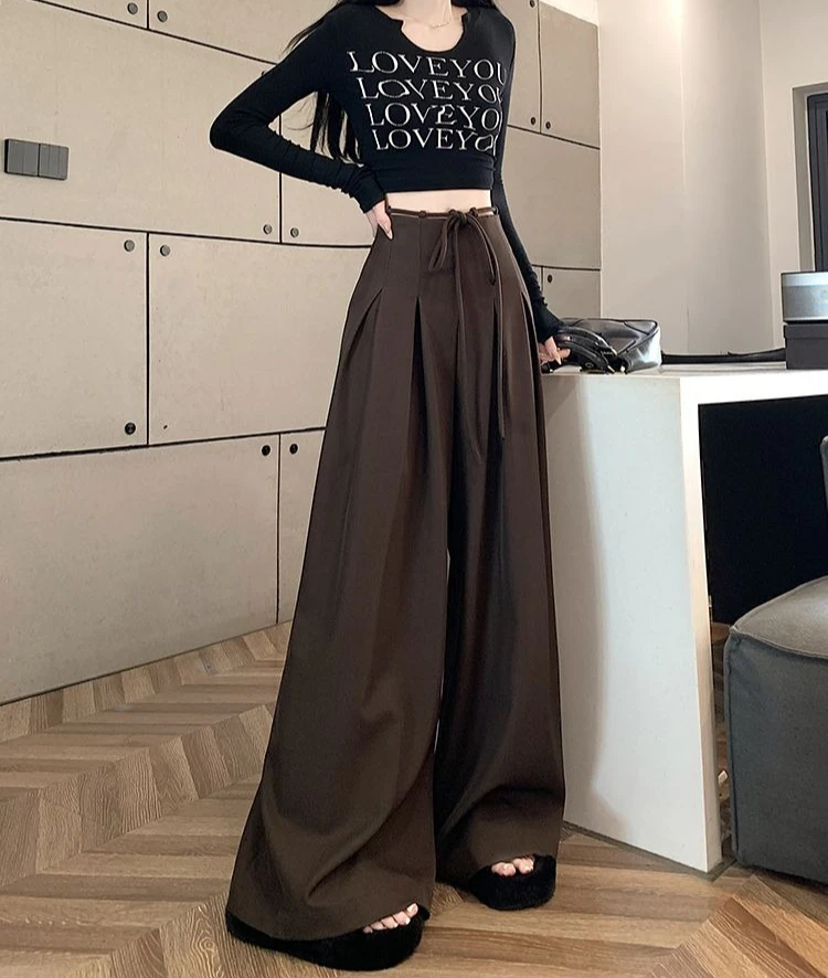 Gray Baggy Wide Leg Suit Pant Women's Pants Cotton Outfits All Medium Y2k Streetwear Slacks Vintage Classic Xxl Female Trousers