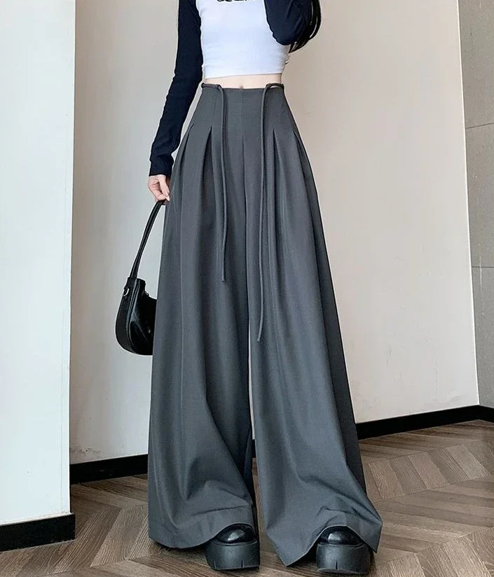Gray Baggy Wide Leg Suit Pant Women's Pants Cotton Outfits All Medium Y2k Streetwear Slacks Vintage Classic Xxl Female Trousers