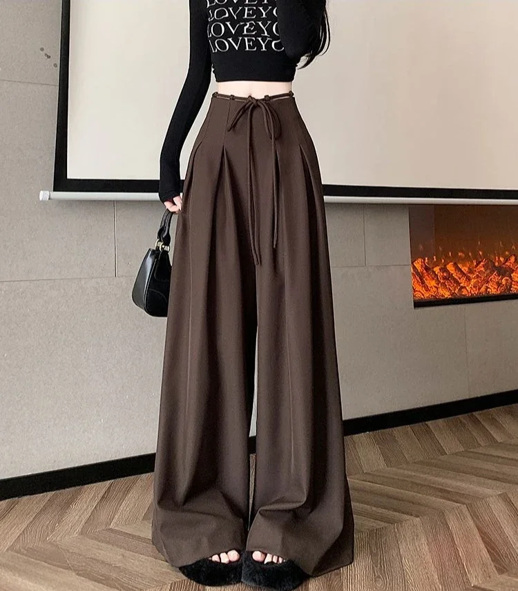 Gray Baggy Wide Leg Suit Pant Women's Pants Cotton Outfits All Medium Y2k Streetwear Slacks Vintage Classic Xxl Female Trousers