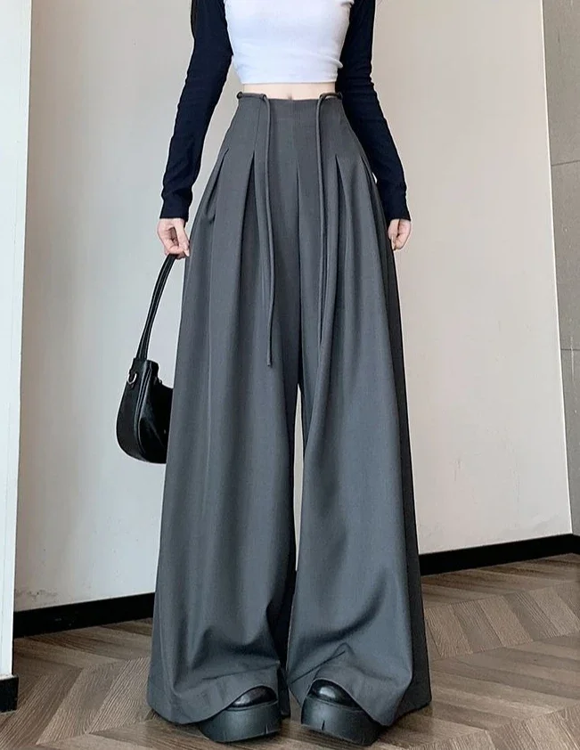 Gray Baggy Wide Leg Suit Pant Women's Pants Cotton Outfits All Medium Y2k Streetwear Slacks Vintage Classic Xxl Female Trousers