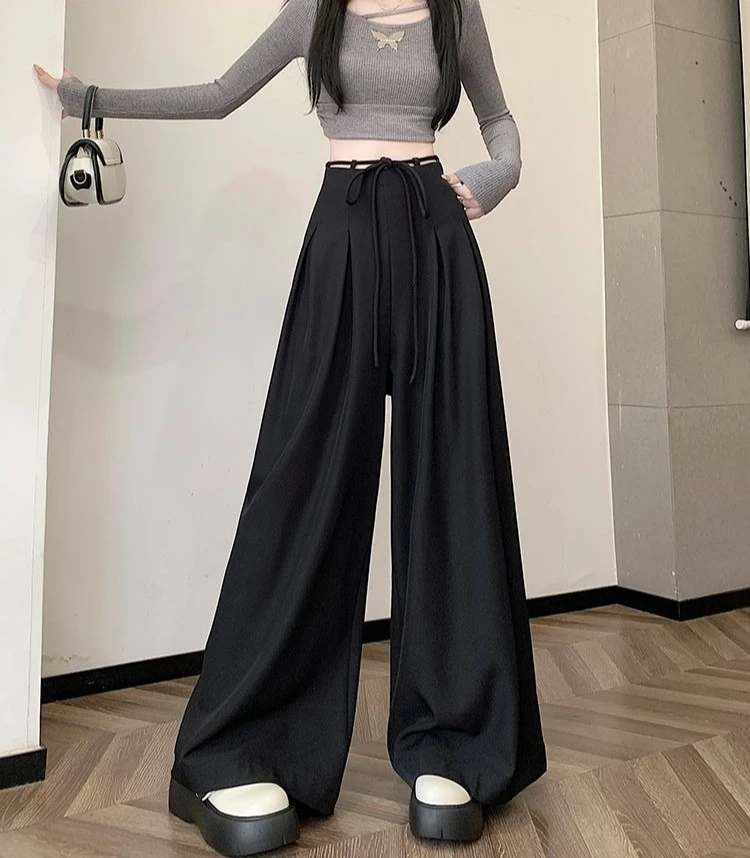 Gray Baggy Wide Leg Suit Pant Women's Pants Cotton Outfits All Medium Y2k Streetwear Slacks Vintage Classic Xxl Female Trousers