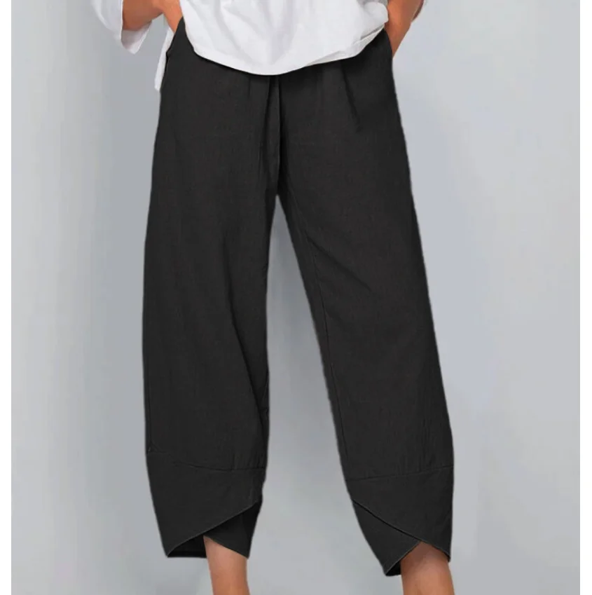 Women Cotton Linen Harem Pants Vintage Printed Wide Leg Trousers Casual Solid Pockets Harajuku High Waist Baggy Pants Joggers