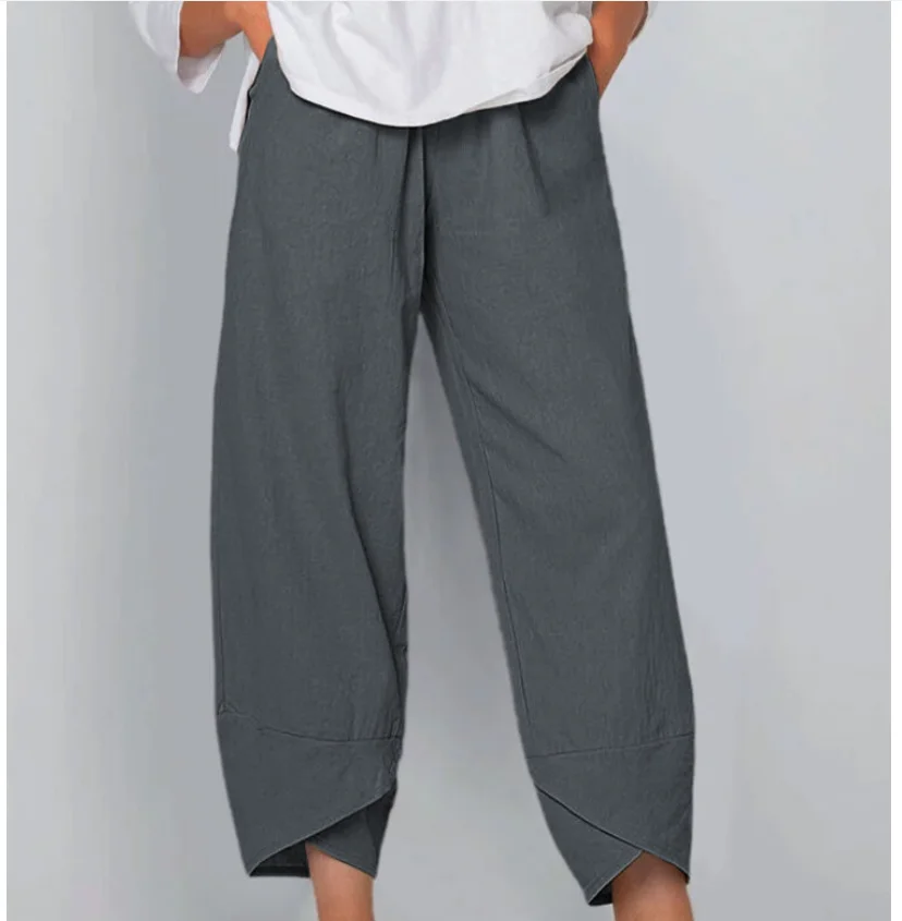 Women Cotton Linen Harem Pants Vintage Printed Wide Leg Trousers Casual Solid Pockets Harajuku High Waist Baggy Pants Joggers