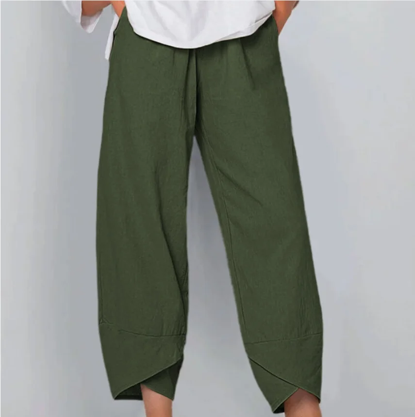Women Cotton Linen Harem Pants Vintage Printed Wide Leg Trousers Casual Solid Pockets Harajuku High Waist Baggy Pants Joggers