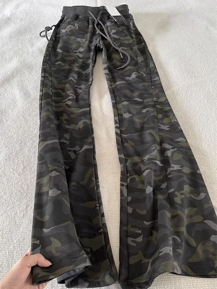 Y2k Aesthetic Grunge Camouflage Print Womans Pantalones Harajuku Drawstring Flare Pants Vintage Streetwear High Waist Trousers